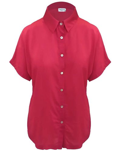 Haris Cotton Voile Viscose Shirt With Short Sleeves - Red