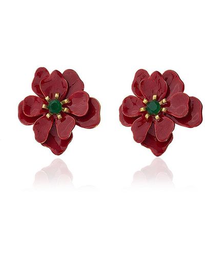 Milou Jewelry Violetta Flower Earrings - Red