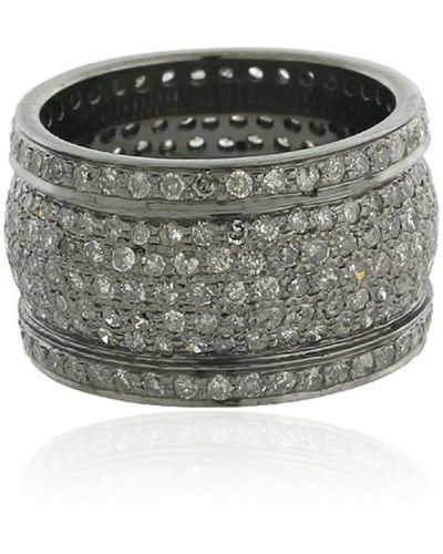 Artisan 925 Sterling Silver Band Ring Pave Diamond Handmade Jewelry - Gray