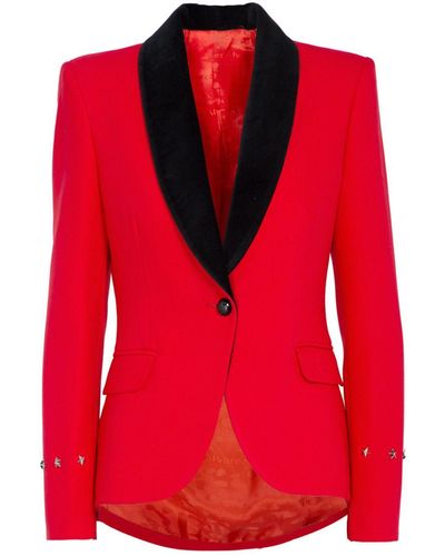 The Extreme Collection Embroide Single Breasted Premium Crepe Blazer Kioto - Red