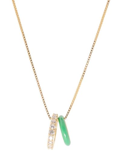 FRIDA & FLORENCE Chica Stones And Shamrock Green Enamel Hoops Gold Necklace - Metallic