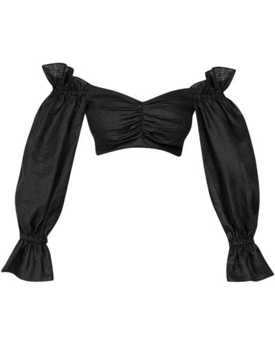 Cliché Reborn Linen Off Shoulder Top With Sleeves - Black