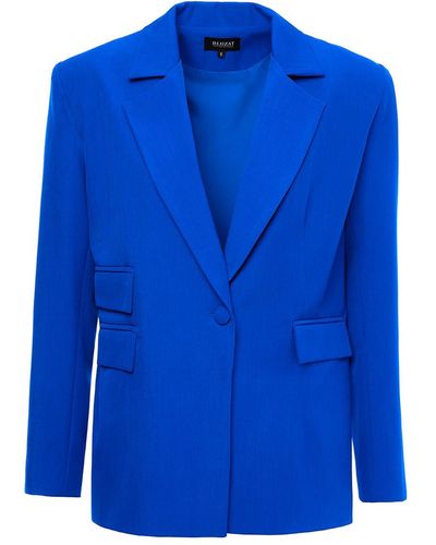 BLUZAT Electric Regular Blazer With Double Pocket - Blue