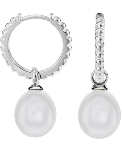 Dower & Hall Timeless Oval Pearl Charm Hoops In Silver - White