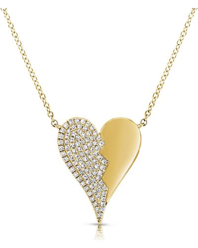 770 Fine Jewelry Split Elongated Pave Heart Necklace - Metallic