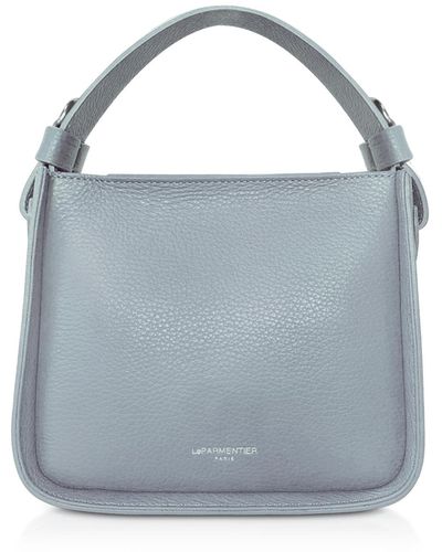 Le Parmentier Duplo Small Hammered Leather Top Handle Bag - Blue