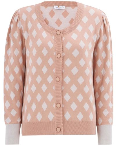 Peraluna Geometric Pattern Knitwear Cardigan In Salmon/ Ecru - Pink