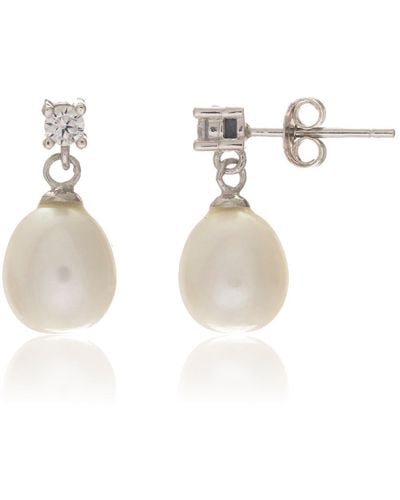 Auree Drayton White Pearl & Cubic Zirconia Sterling Silver Oval Drop Earrings