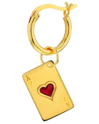 True Rocks 18kt Gold Plated & Red Ace Of Hearts Charm On Gold Hoop - Metallic