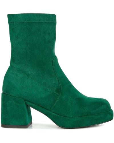 Rag & Co Two Cubes Dark Stretch Suede Ankle Boots - Green