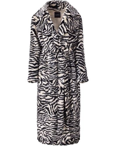 Lita Couture Long Faux Fur Coat In Zebra Print - Black