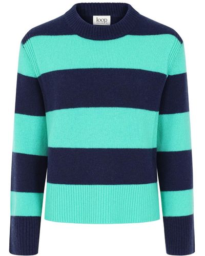 Loop Cashmere Cropped Cashmere Sweatshirt In Stripe - Blue