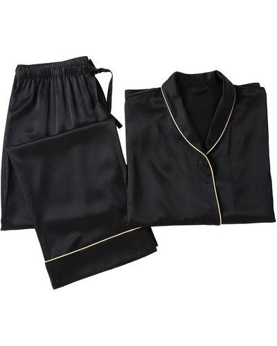 Soft Strokes Silk Daffodils Pure Silk Long Sleeve Pyjama Set For - Black