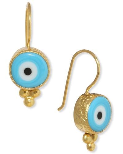 Ottoman Hands Lina Evil Eye Blue Drop Earrings