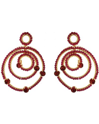 Lavish by Tricia Milaneze Ruby Red & Gold Prisma Chandelier Handmade Crochet Earrings - Metallic