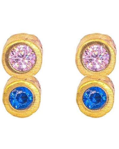 Lily Flo Jewellery Disco Dot Pink And Blue Sapphire Stud Earrings - White