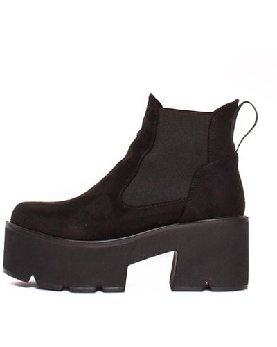 LAMODA Tough Love Chunky Platform Ankle Boots In Imitation Suede - Black