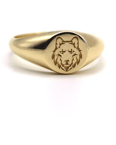 VicStoneNYC Fine Jewelry Wolf Signet Yellow Ring For - Metallic