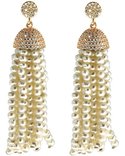 Cosanuova Sterling Silver Pearl Tassel Earrings In Rose Gold - Metallic