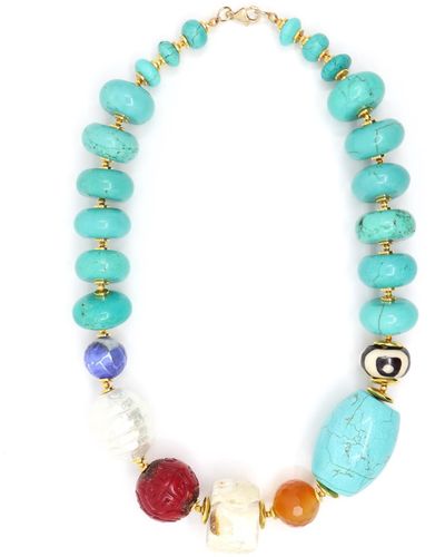 Shar Oke Turquoise Statement Beaded Necklace - Green