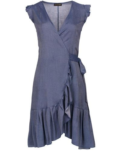 Conquista Denim Style Wrap Dress - Blue