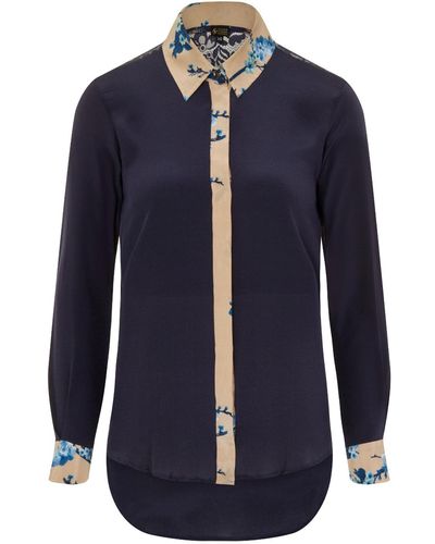 Sophie Cameron Davies Midnight Printed Classic Silk Shirt - Blue