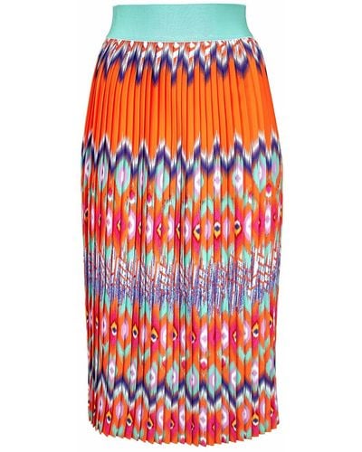 Lalipop Design Pleated Midi Skirt With Zigzag Pattern - Red