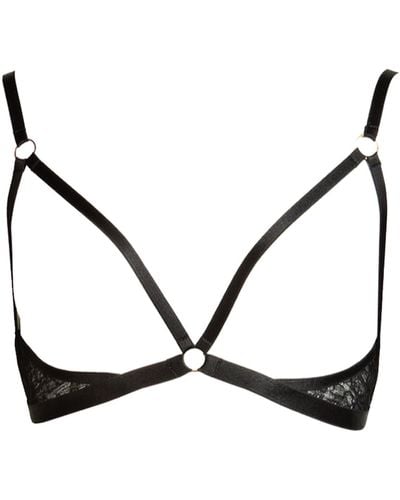 Something Wicked Annabel Lace Harness Bra With No Cups - Black