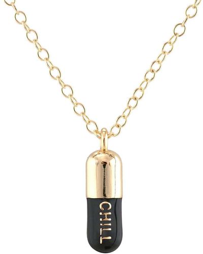 Kris Nations Chill Pill Enamel Necklace Gold Filled, Black - Metallic