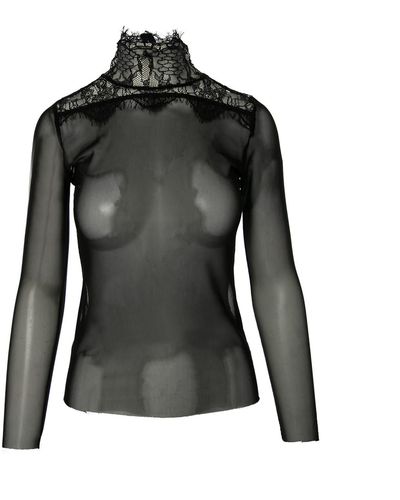 Silvia Serban Tulle Blouse With Lace Detail - Black