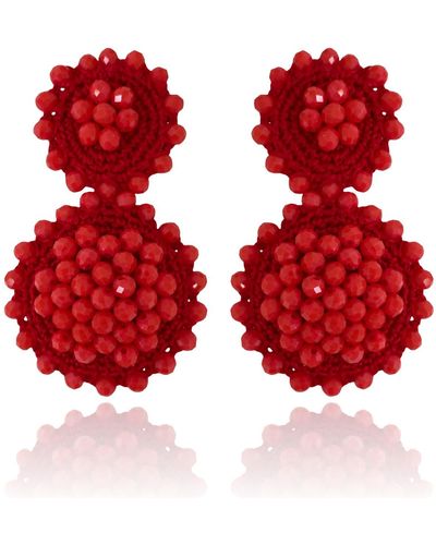 PINAR OZEVLAT Sunflower Drop Earrings Cherry - Red