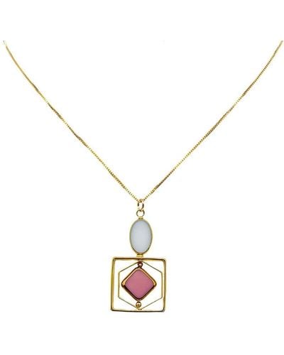 Aracheli Studio White And Pink Vintage German Glass Beads, Art Deco Chain Necklace - Metallic
