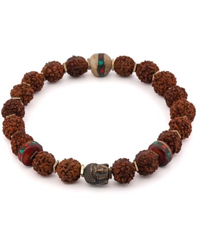 Ebru Jewelry Energy Stone Tibet Rudraksha Buddha Beaded Bracelet - Brown