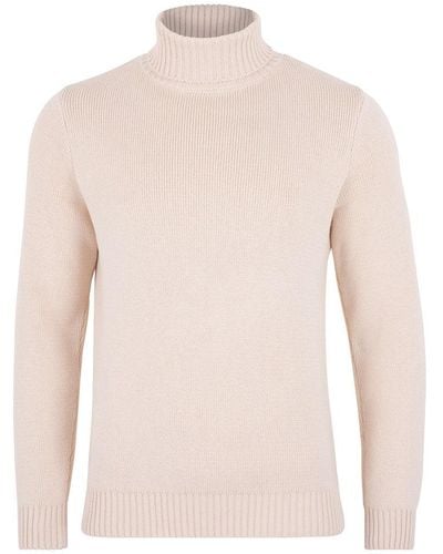 Paul James Knitwear S Midweight Pure Cotton Fitted Submariner Roll Neck Harrison Jumper - Natural