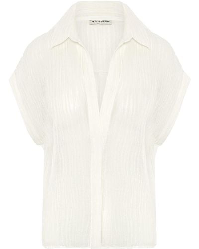The Summer Edit Izzy Crinkle Linen Shirt - White