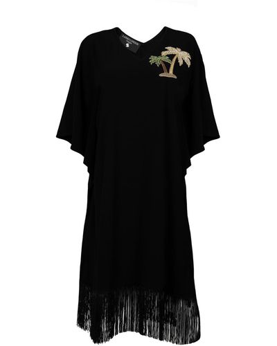 Laines London Laines Couture Fringed Tassel Kaftan With Embellished Palm Tree - Black