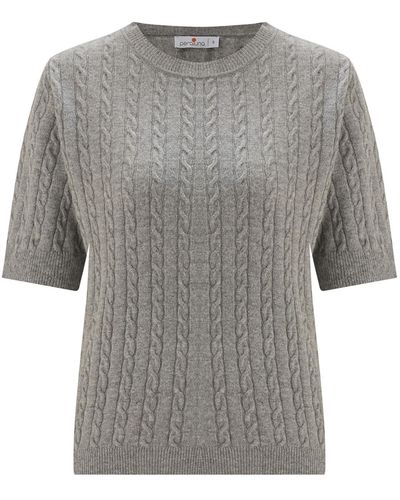Peraluna Nicole Cable Knit Cashmere Blend Short Sleeve Blouse - Gray