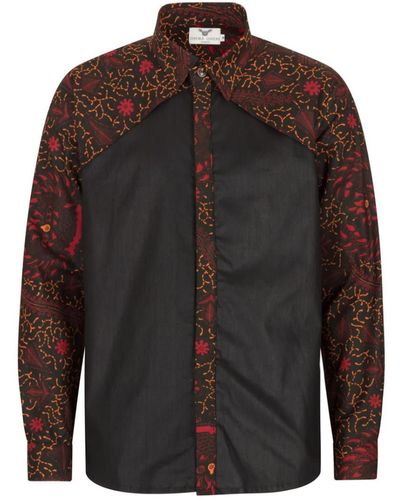 Ohema Ohene Luca African Print Shirt- Rooster - Brown