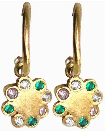 Lily Flo Jewellery Sundance Emerald, Diamond & Yellow Sapphire Hoop Earrings - Metallic