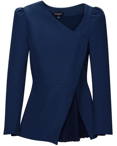 Seragyi Navy Liz Seasonless Extra Fine Merino Wool Peplum Jacket - Blue