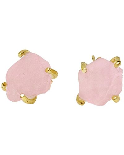 Farra Minimalist Rose Quartz Stud Earrings - Pink