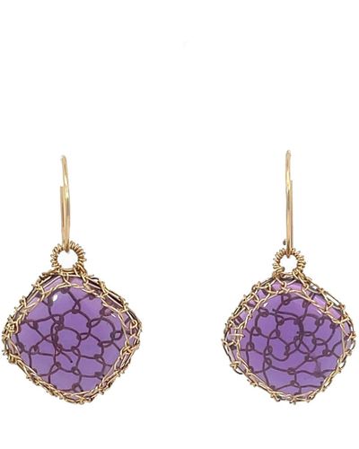 Gosia Orlowska "nati" Amethyst Net Diamond Drop Earrings - Purple
