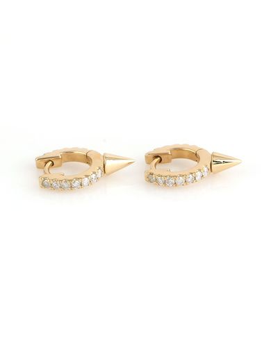 Artisan 18k Yellow Gold In Pave Diamond Spike Shape Minimal huggies Earrings - Metallic