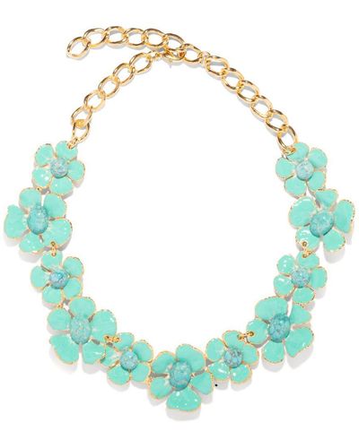 The Pink Reef Hand Painted Turquoise Floral Necklace - Green