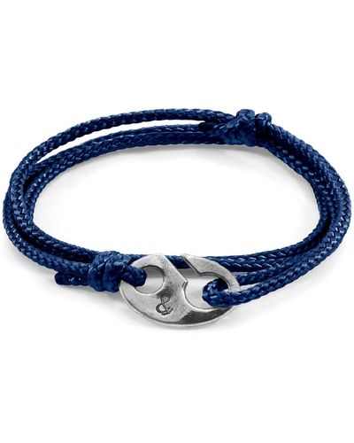 Anchor and Crew Navy Windsor Silver & Rope Bracelet - Blue