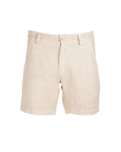 Haris Cotton Neutrals Linen Bermuda Shorts_beach Sand - Natural