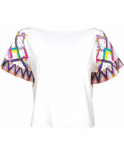 Lalipop Design Blouse With Pleated Sleeves & Embroidery Details On Shoulders - Multicolor