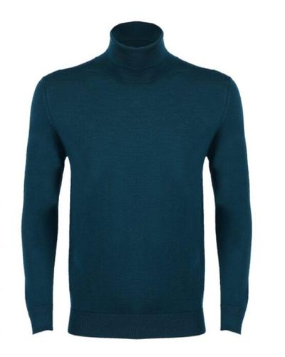 DAVID WEJ Dixon Light Wool Turtleneck Sweater – Teal - Blue