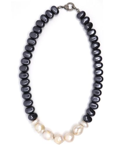 Shar Oke / Neutrals Grey Shell & Baroque Freshwater Pearl Beaded Bracelet - Multicolour