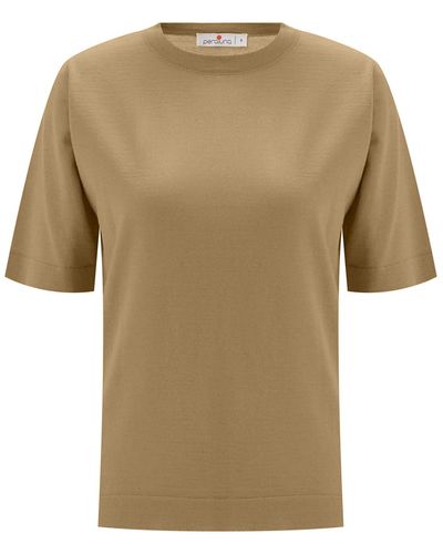 Peraluna Trine O-neck Fine Knit Merino Wool T-shirt - Brown
